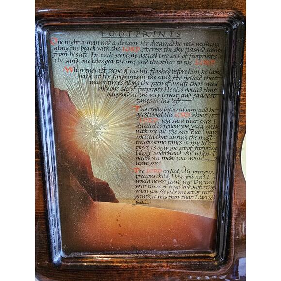 Vintage Footprints in the Sand Wall Clock Wood Frame Christian Roman Numerals - Picture 6 of 8